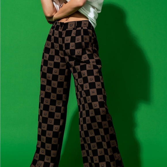 Dressed in LALA Pants - Dressed in LALA Smiley Checkered Wide Leg Pants